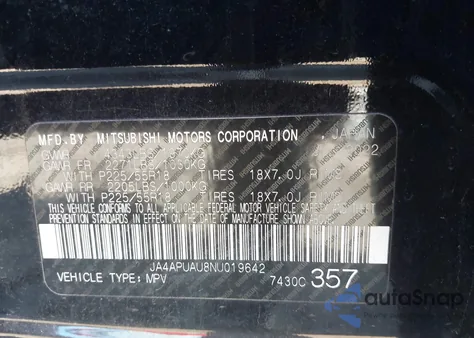 2022 Mitsubishi Outlander Sport 2.0 Be 2Wd/2.0 Es 2Wd/2.0 Le 2Wd/2.0 S 2Wd из США, поврежденный, VIN JA4APUAU8NU019642